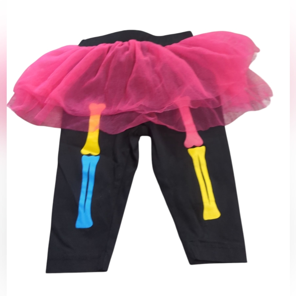 Baby Skeleton Tutu Leggings - Black And Pink Size 3-6 Months.
